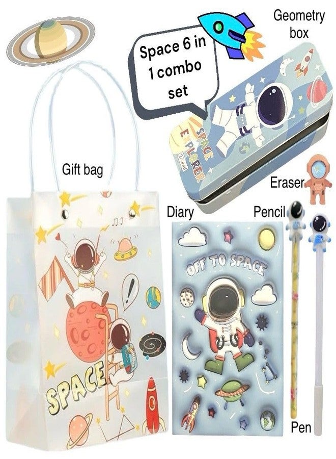 Le Delite Space Theme 6-in-1 Return Gift Combo - Birthday Party Gift Set for Kids with Diary, Pencil Box, Eraser, Pen, Pencil & Gift Bag, Astronaut Explorer Theme (Space 6-in-1) - Image 2